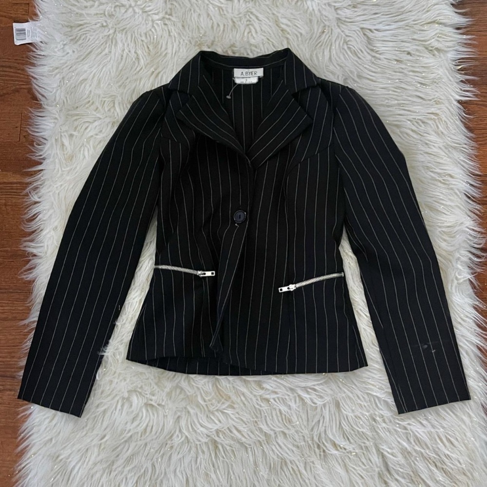 A. Byer Black Pinstripe Women's Blazer